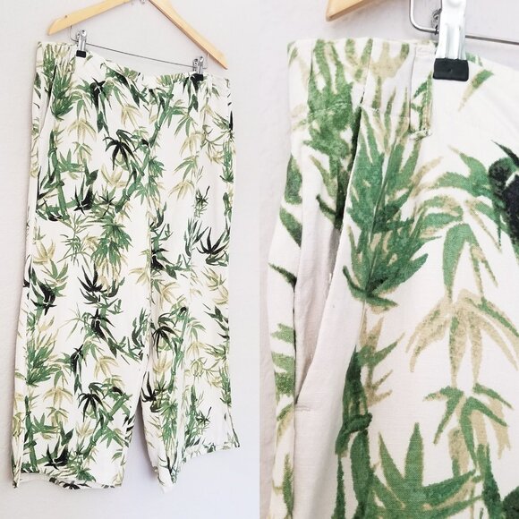 J. Jill Barley Palm Print Linen Blend Wide Leg Crop Pant Plus 2X Tropical Bamboo - Picture 12 of 13